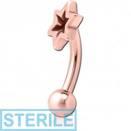 STERILE ROSE GOLD PVD COATED SURGICAL STEEL FANCY CURVED MICRO BARBELL - STAR INDENT PIERCING