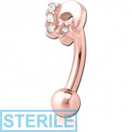 STERILE ROSE GOLD PVD COATED SURGICAL STEEL JEWELLED FANCY CURVED MICRO BARBELL - PLAIN MOON AND STARS PIERCING