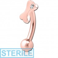 STERILE ROSE GOLD PVD COATED SURGICAL STEEL JEWELLED FANCY CURVED MICRO BARBELL - BONE PIERCING