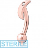 STERILE ROSE GOLD PVD COATED SURGICAL STEEL JEWELLED FANCY CURVED MICRO BARBELL - CRESCENT SINGLE GEM PIERCING