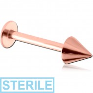 STERILE ROSE GOLD PVD COATED SURGICAL STEEL MICRO LABRET WITH CONE