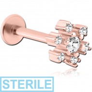 STERILE ROSE GOLD PVD COATED SURGICAL STEEL MICRO LABRET WITH JEWELLED ATTACHMENT - FLOWER PIERCING
