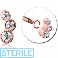 STERILE ROSE GOLD PVD COATED SURGICAL STEEL MICRO THREADED JEWELLED ATTACHMENT PIERCING
