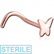 STERILE ROSE GOLD PVD COATED SURGICAL STEEL BUTTERFLY CURVED NOSE STUD PIERCING