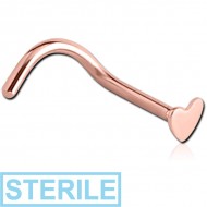 STERILE ROSE GOLD PVD COATED SURGICAL STEEL HEART CURVED NOSE STUD PIERCING