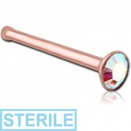 STERILE ROSE GOLD PVD COATED SURGICAL STEEL SWAROVSKI CRYSTAL JEWELLED NOSE BONE WITH STONE BONDING PIERCING