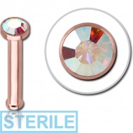STERILE ROSE GOLD PVD COATED SURGICAL STEEL JEWELLED NOSE BONE WITH SET STONE PIERCING