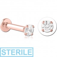 STERILE ROSE GOLD PVD COATED SURGICAL STEEL JEWELLED THREADLESS LABRET -ROUND