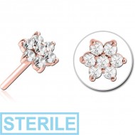 STERILE ROSE GOLD PVD COATED SURGICAL STEEL JEWELLED THREADLESS ATTACHMENT - FLOWER PIERCING