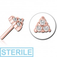 STERILE ROSE GOLD PVD COATED SURGICAL STEEL JEWELLED THREADLESS ATTACHMENT - TRIANGLE PIERCING