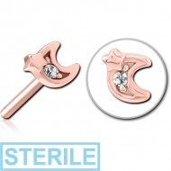 STERILE ROSE GOLD PVD COATED SURGICAL STEEL JEWELLED THREADLESS ATTACHMENT - CRESCENT AND STAR PIERCING