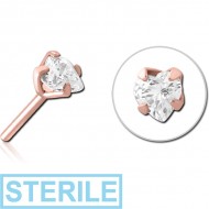 STERILE ROSE GOLD PVD COATED SURGICAL STEEL JEWELLED THREADLESS ATTACHMENT - HEART PIERCING