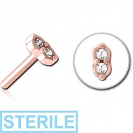 STERILE ROSE GOLD PVD COATED SURGICAL STEEL JEWELLED THREADLESS ATTACHMENT - TWO GEMS EYES PIERCING