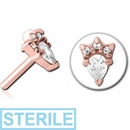 STERILE ROSE GOLD PVD COATED SURGICAL STEEL JEWELLED THREADLESS ATTACHMENT - JESTER HAT PIERCING