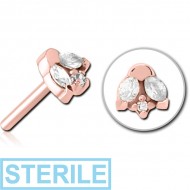 STERILE ROSE GOLD PVD COATED SURGICAL STEEL JEWELLED THREADLESS ATTACHMENT PIERCING