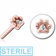 STERILE ROSE GOLD PVD COATED SURGICAL STEEL JEWELLED THREADLESS ATTACHMENT - ANIMAL PAW CENTER GEM PIERCING
