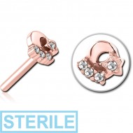 STERILE ROSE GOLD PVD COATED SURGICAL STEEL JEWELLED THREADLESS ATTACHMENT - PLAIN MOON AND STARS PIERCING