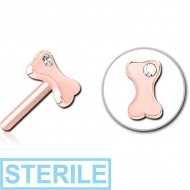 STERILE ROSE GOLD PVD COATED SURGICAL STEEL JEWELLED THREADLESS ATTACHMENT - BONE PIERCING