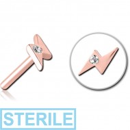 STERILE ROSE GOLD PVD COATED SURGICAL STEEL JEWELLED THREADLESS ATTACHMENT - THUNDER PIERCING