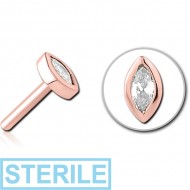 STERILE ROSE GOLD PVD COATED SURGICAL STEEL JEWELLED THREADLESS ATTACHMENT PIERCING