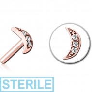 STERILE ROSE GOLD PVD COATED SURGICAL STEEL JEWELLED THREADLESS ATTACHMENT - CRESCENT 3 GEMS PIERCING