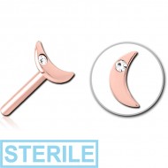 STERILE ROSE GOLD PVD COATED SURGICAL STEEL JEWELLED THREADLESS ATTACHMENT - CRESCENT SINGLE GEM PIERCING