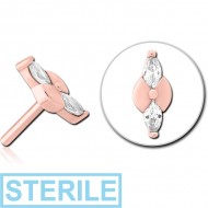 STERILE ROSE GOLD PVD COATED SURGICAL STEEL JEWELLED THREADLESS ATTACHMENT PIERCING