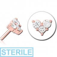 STERILE ROSE GOLD PVD COATED SURGICAL STEEL JEWELLED THREADLESS ATTACHMENT PIERCING