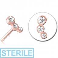 STERILE ROSE GOLD PVD COATED SURGICAL STEEL JEWELLED THREADLESS ATTACHMENT - TRIPLE JEWEL PIERCING