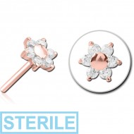 STERILE ROSE GOLD PVD COATED SURGICAL STEEL JEWELLED THREADLESS ATTACHMENT - FLOWER PIERCING