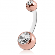 PTFE DOUBLE JEWELLED ROSE GOLD PVD COATED NAVEL BANANA