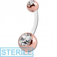 STERILE PTFE DOUBLE JEWELLED ROSE GOLD PVD COATED NAVEL BANANA