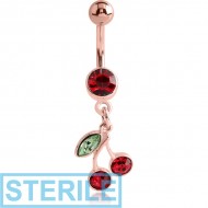 STERILE ROSE GOLD PVD COATED BRASS JEWELLED FASHION NAVEL BANANA PIERCING