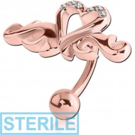 STERILE ROSE GOLD PVD COATED BRASS JEWELLED FASHION NAVEL BANANA PIERCING