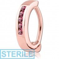 STERILE ROSE GOLD PVD COATED SURGICAL STEEL JEWELLED BELLY CLICKER - FIVE GEMS PIERCING