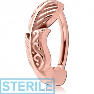 STERILE ROSE GOLD PVD COATED SURGICAL STEEL BELLY CLICKER - FANCY FEATHER PIERCING