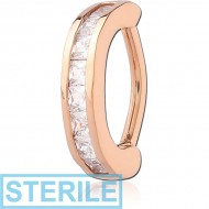 STERILE ROSE GOLD PVD COATED SURGICAL STEEL CRYSTALINE JEWELLED BELLY CLICKER PIERCING