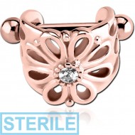 STERILE ROSE GOLD PVD COATED SURGICAL STEEL JEWELLED CARTILAGE SHIELD PIERCING