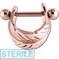 STERILE ROSE GOLD PVD COATED SURGICAL STEEL CARTILAGE SHIELD - LEAF PIERCING