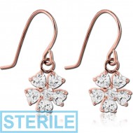 STERILE ROSE GOLD PVD COATED SURGICAL STEEL JEWELLED EARRINGS - FLOWER PIERCING