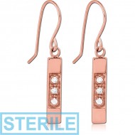 STERILE ROSE GOLD PVD COATED SURGICAL STEEL JEWELLED EARRINGS - RHOMBUS PIERCING