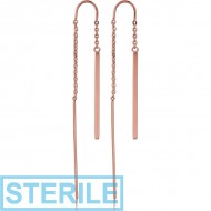 STERILE ROSE GOLD PVD COATED SURGICAL STEEL CHAIN EARRINGS PAIR - HANGING BARS PIERCING