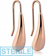 STERILE ROSE GOLD PVD COATED SURGICAL STEEL EARRINGS PAIR - DROP PIERCING