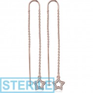 STERILE ROSE GOLD PVD COATED SURGICAL STEEL CHAIN JEWELLED EARRINGS PAIR - STAR PIERCING
