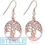 STERILE ROSE GOLD PVD COATED SURGICAL STEEL EARRINGS PAIR - TREE OF LIFE PIERCING