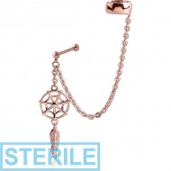 STERILE ROSE GOLD PVD COATED SURGICAL STEEL EAR CUFF CHAIN WITH DREAM CHATCHER PIERCING