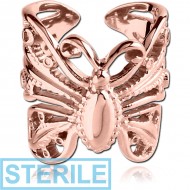 STERILE ROSE GOLD PVD COATED SURGICAL STEEL EAR CUFF - FANCY BUTTERFLY PIERCING