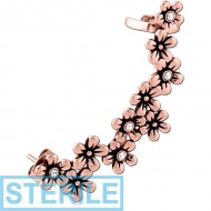 STERILE ROSE GOLD PVD COATED SURGICAL STEEL JEWELLED EAR CUFF - FLOWERS PIERCING