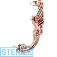 STERILE ROSE GOLD PVD COATED SURGICAL STEEL JEWELLED EAR CUFF - BUTTERFLY PIERCING
