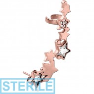 STERILE ROSE GOLD PVD COATED SURGICAL STEEL JEWELLED EAR CUFF - STARS PIERCING